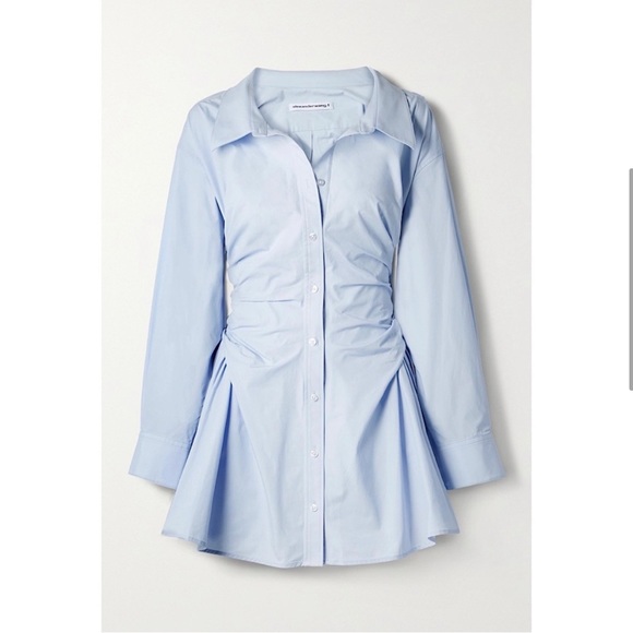 Alexander Wang Cotton Poplin Gathered Shirt Dress Light Blue US 6 - Picture 1 of 11